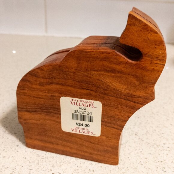 Ten Thousand Villages Handmade Wooden Elephant Puzzle Mother Baby Boho Decor - Picture 2 of 2